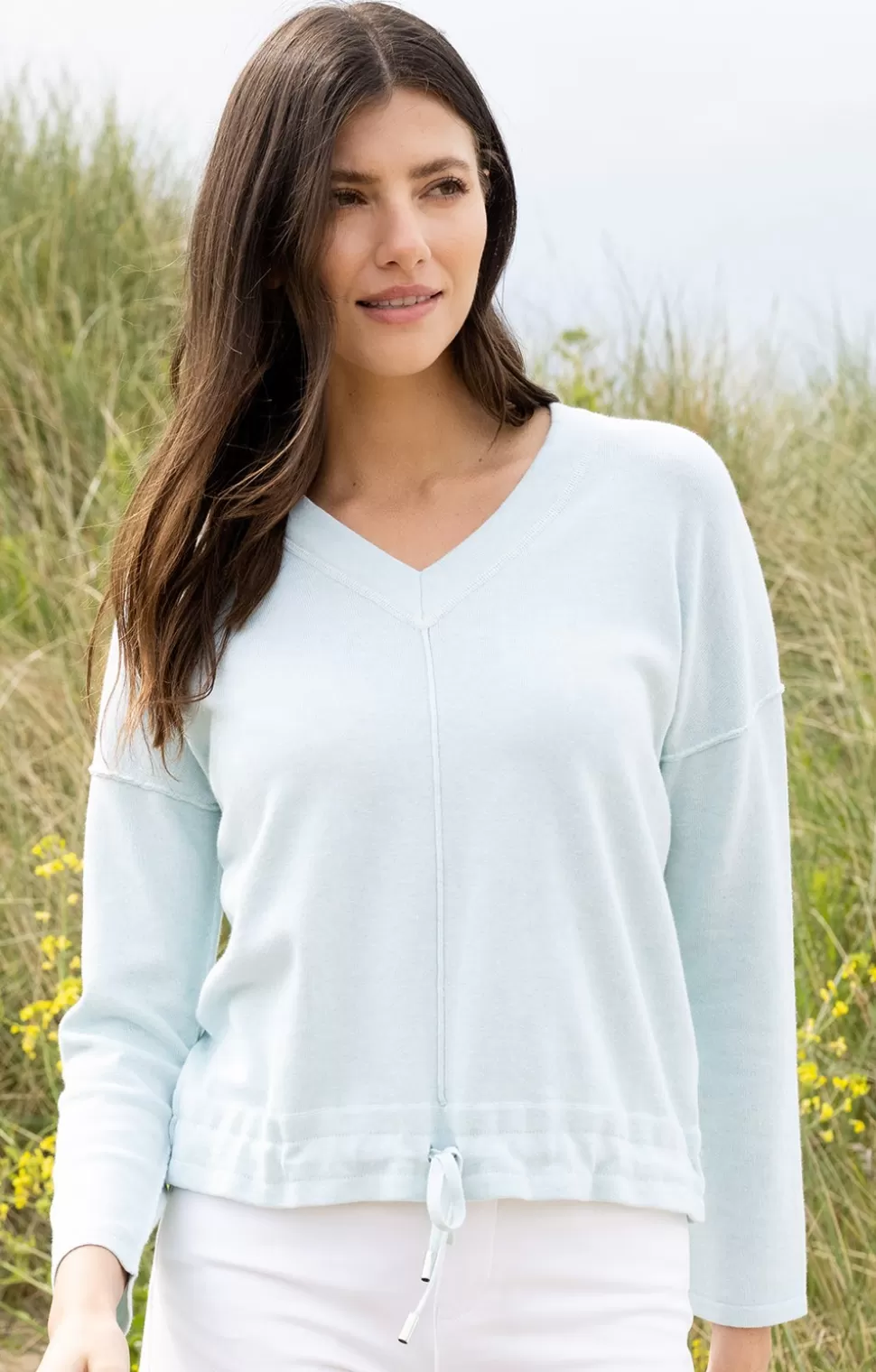 * Knitwear | Ladies Marble Drawstring Bottom V-Neck