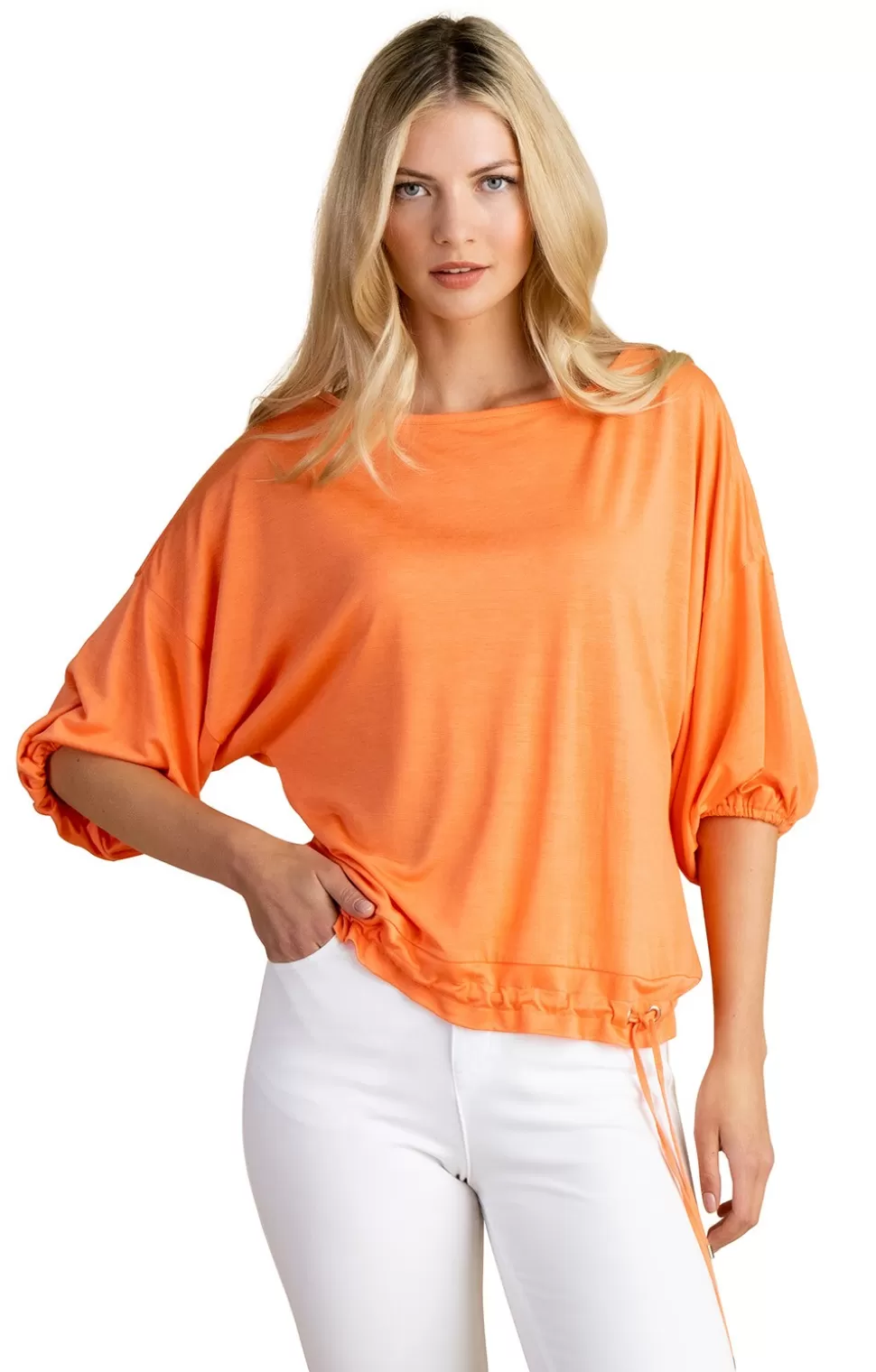 * Blouses & Shirts | Ladies Marble Puff Sleeve Wide Neck Top