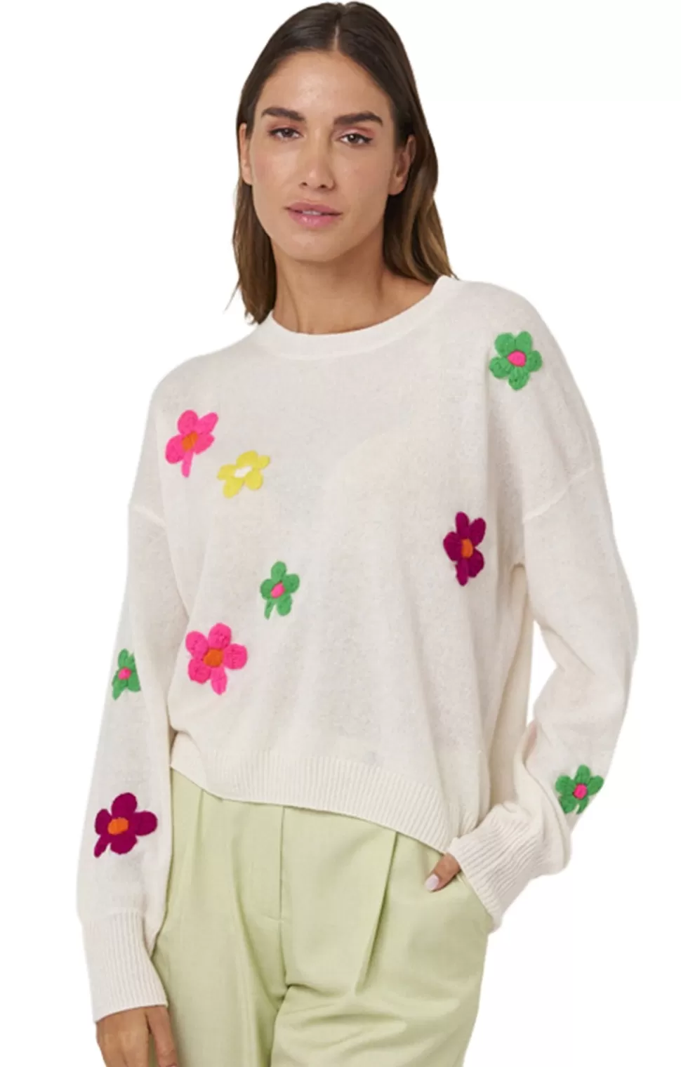 * Knitwear | Ladies Polly Floral Crew Neck Sweater