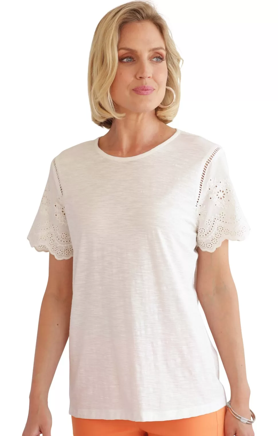 * Blouses & Shirts | Ladies Pomodoro Broiderie Anglaise T-Shirt