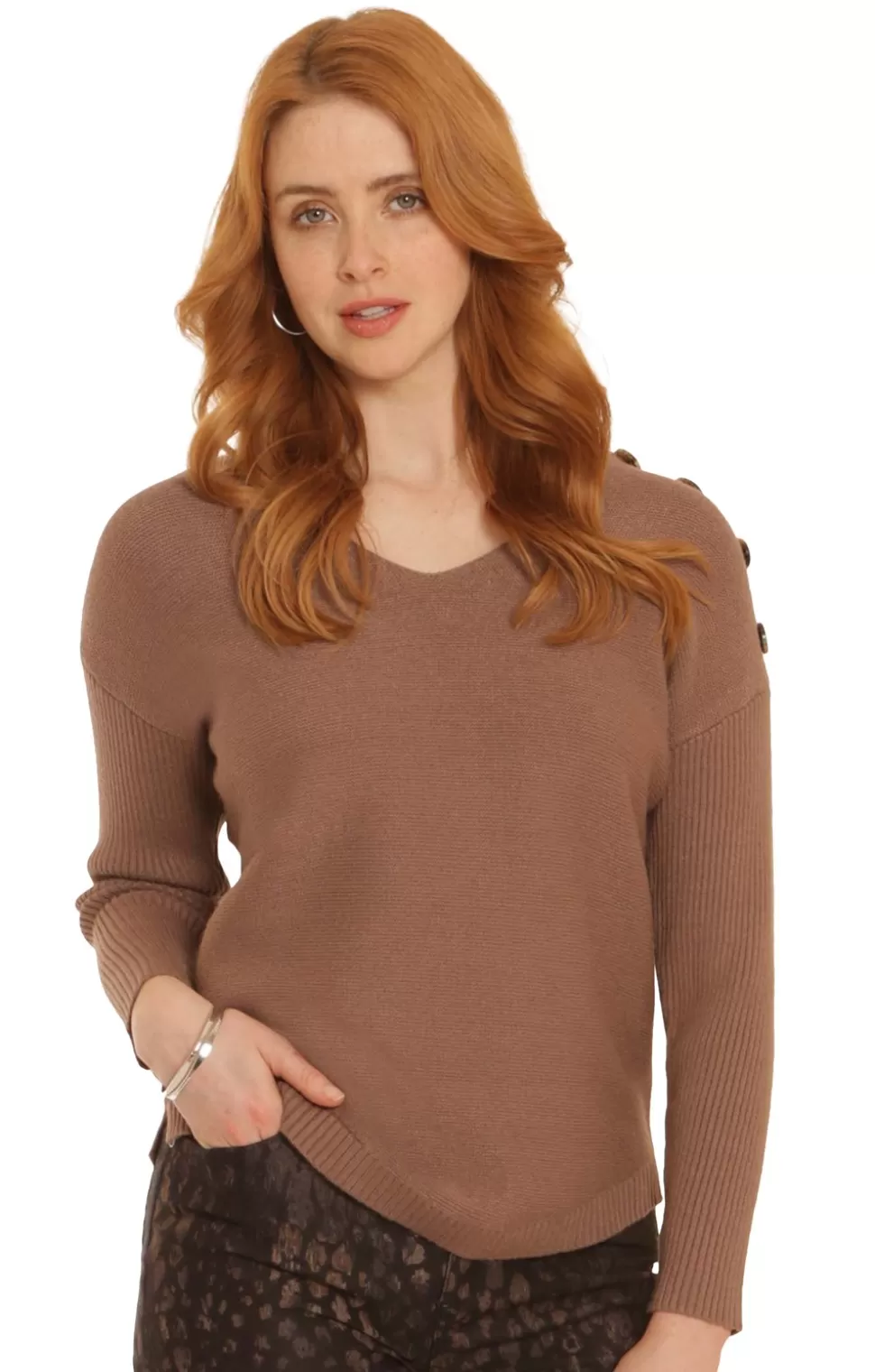 * Knitwear | Ladies Pomodoro Shoulder Button Jumper